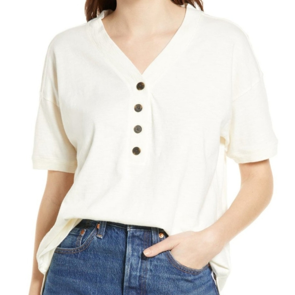 Madewell Relaxed White Buttoned Tee 100% Cotton Medium